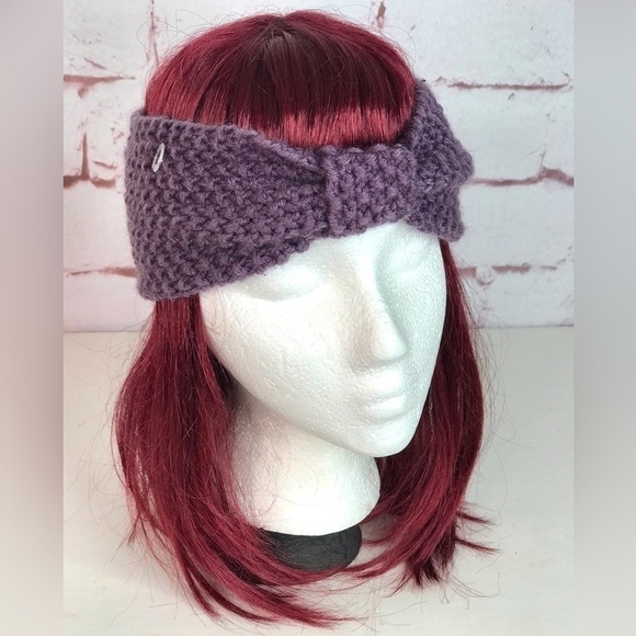 Knotted Bow Knit Headband Purple One Size - Picture 2 of 15